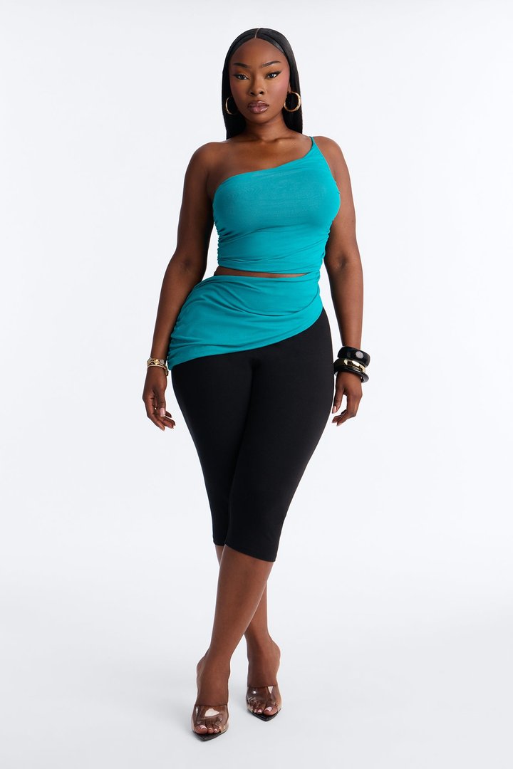 Sierra Ruched One Shoulder Drape Top - Jade