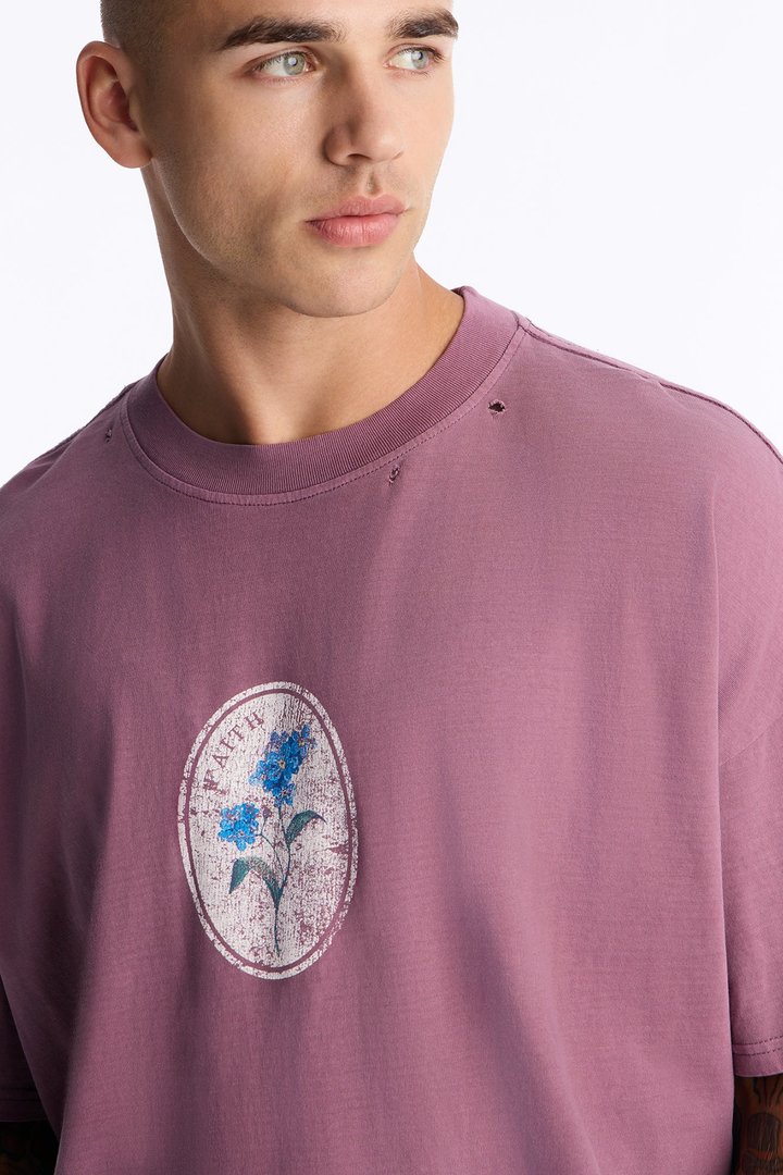 Forget Me Not Distressed Vintage Short Sleeve Tee - Purple