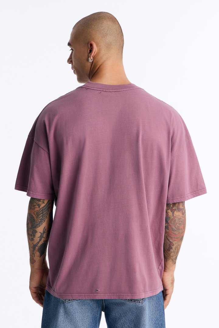 Forget Me Not Distressed Vintage Short Sleeve Tee - Purple