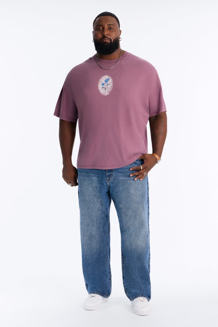 Forget Me Not Distressed Vintage Short Sleeve Tee - Purple