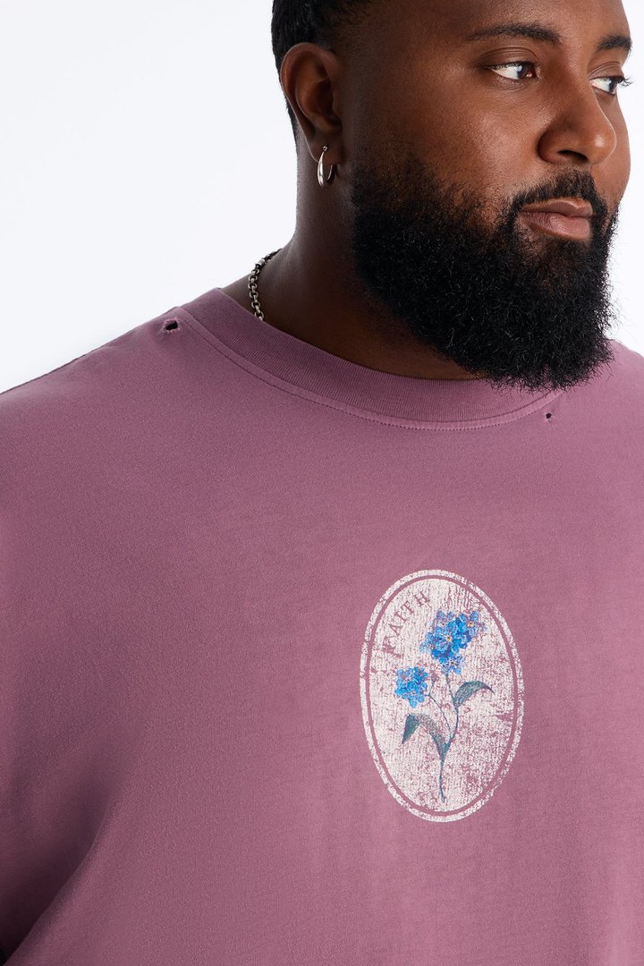Forget Me Not Distressed Vintage Short Sleeve Tee - Purple