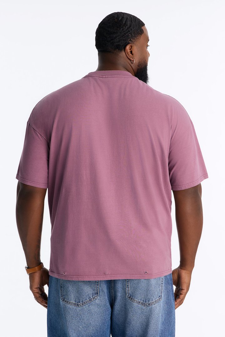 Forget Me Not Distressed Vintage Short Sleeve Tee - Purple