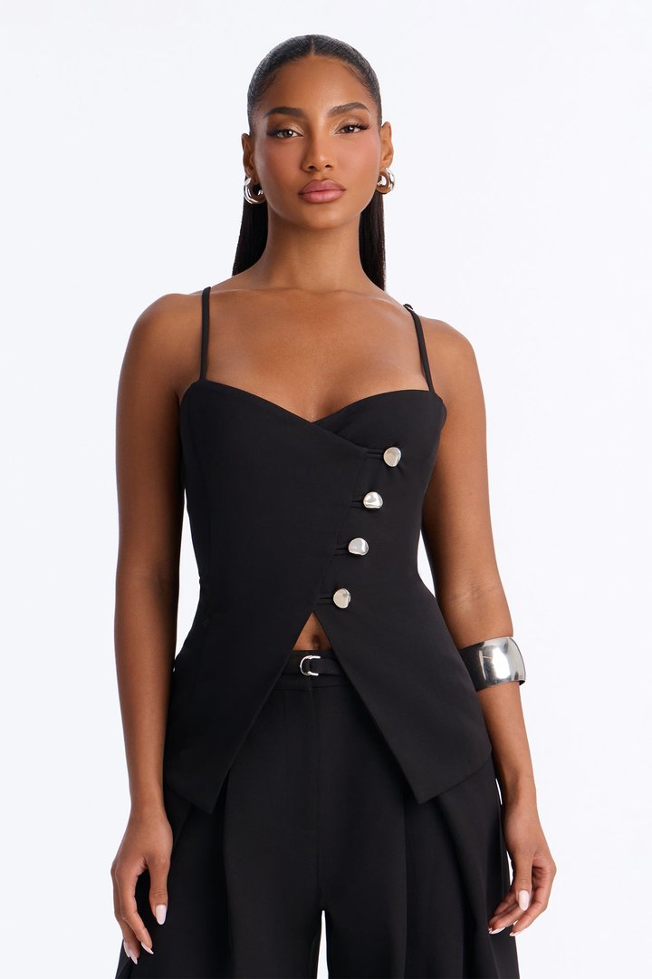 Chantel Belted Vest Pant Set - Black