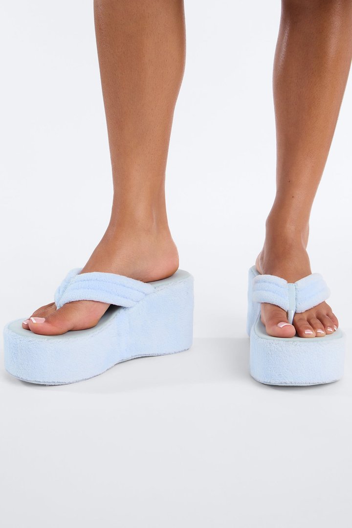 Hot Springs Terry Thong Wedges - Light Blue