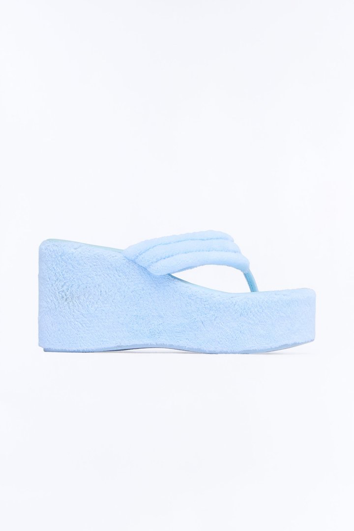 Hot Springs Terry Thong Wedges - Light Blue