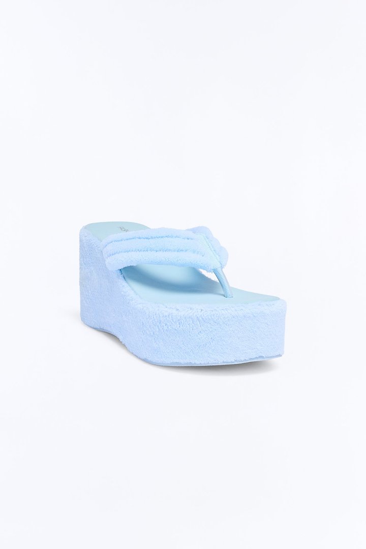 Hot Springs Terry Thong Wedges - Light Blue