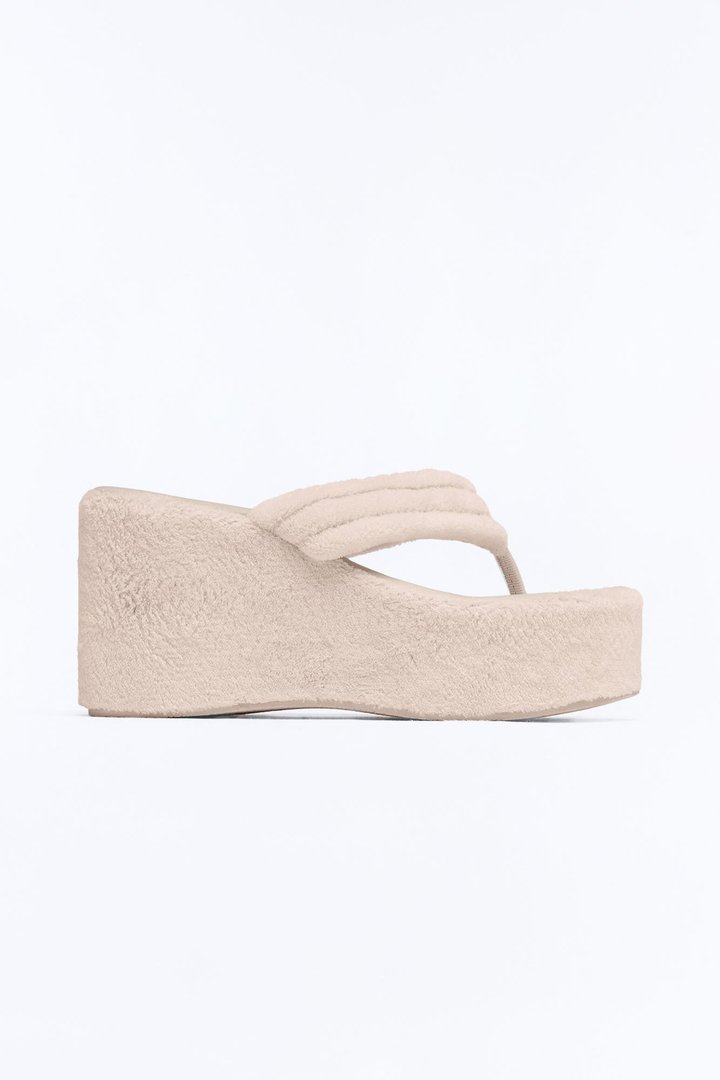 Hot Springs Terry Thong Wedges - Taupe