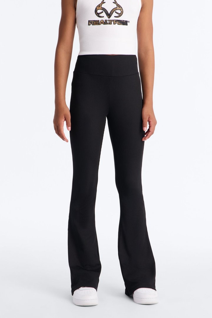 Mini Amber Ribbed Flare Pant - Black