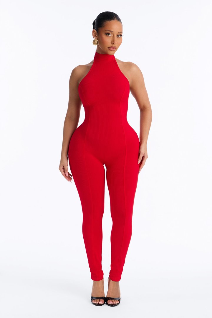 Rubi Ribbed Jumpsuit - Red