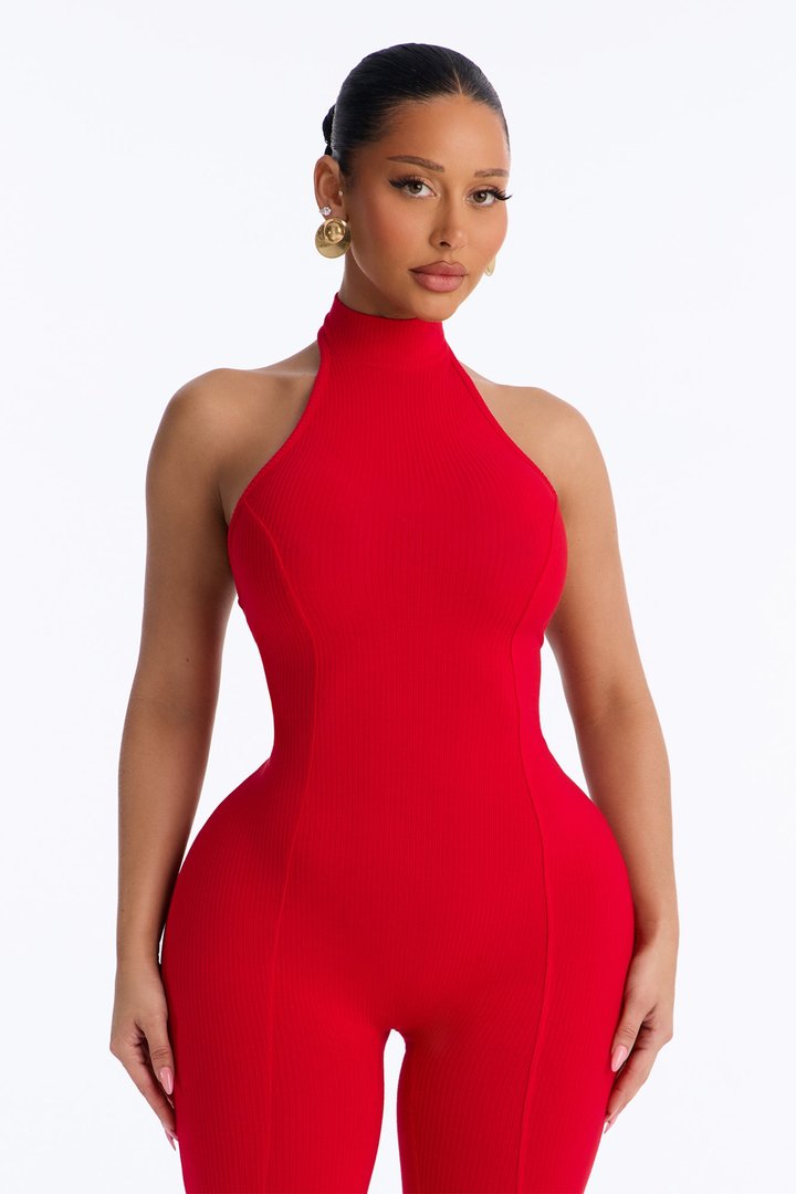 Rubi Ribbed Jumpsuit - Red