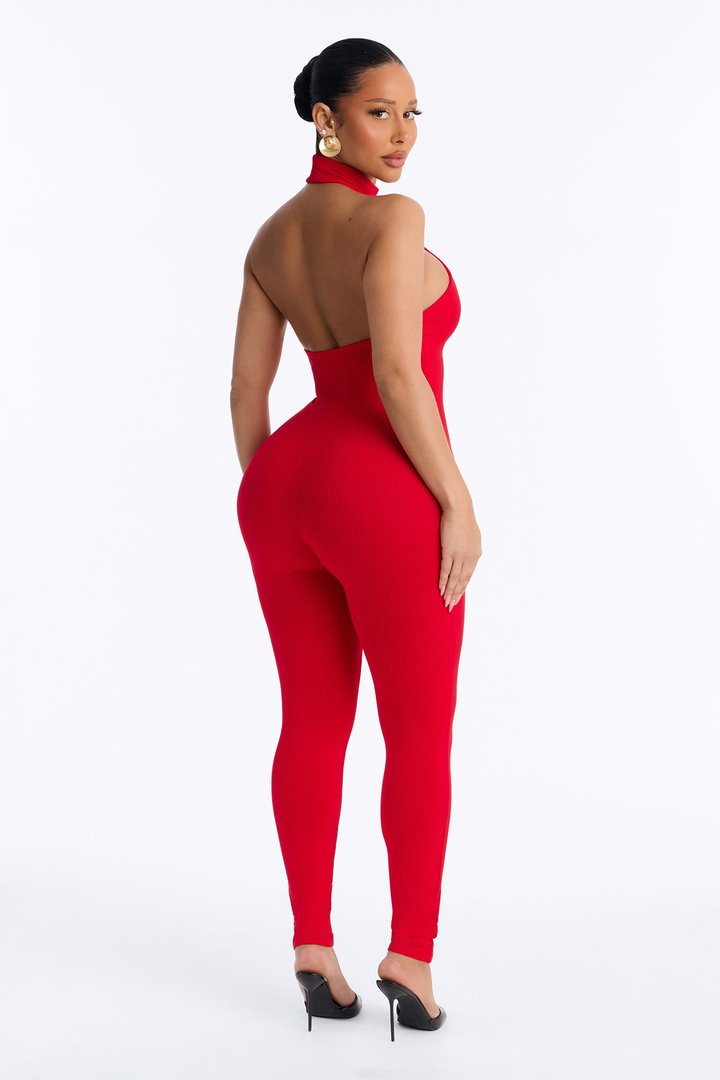 Rubi Ribbed Jumpsuit - Red