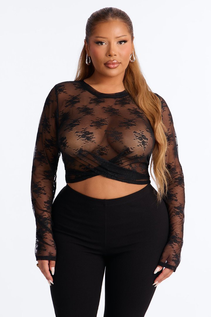 Alice Long Sleeve Sheer Lace Top - Black