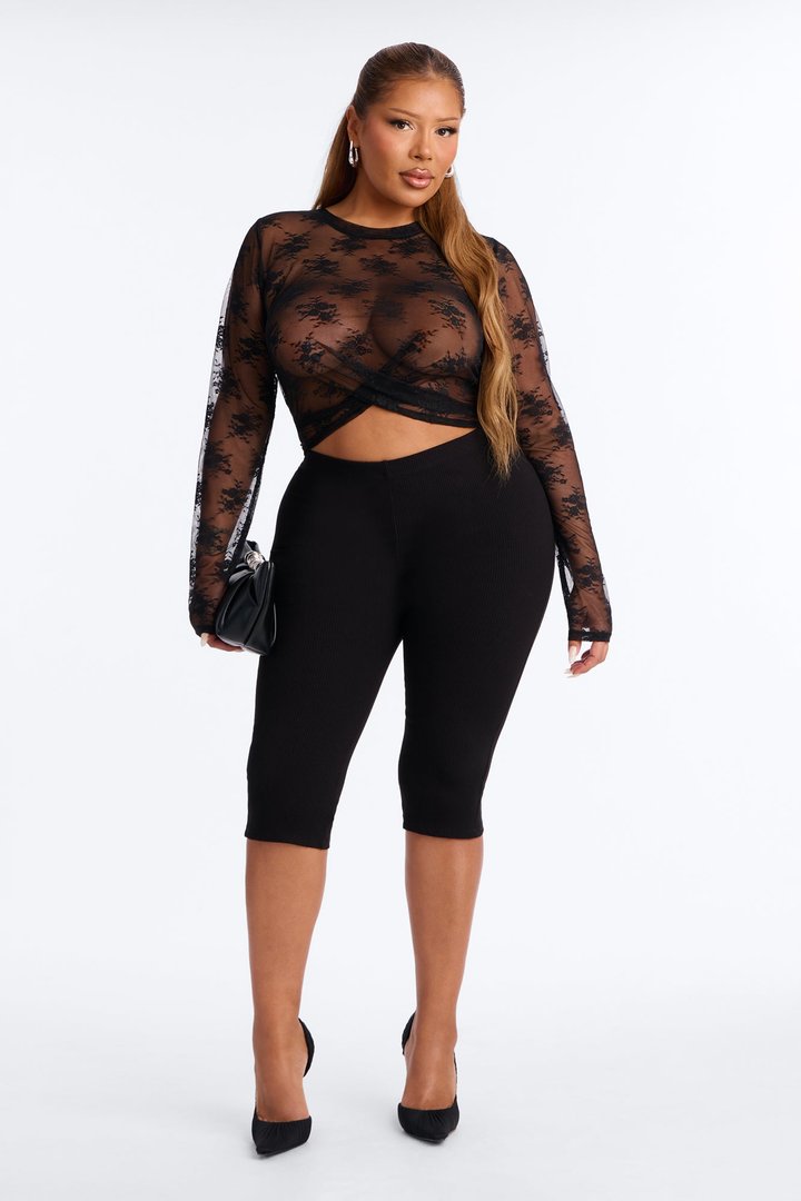 Alice Long Sleeve Sheer Lace Top - Black