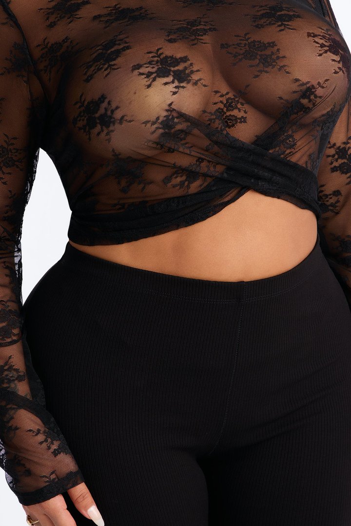Alice Long Sleeve Sheer Lace Top - Black