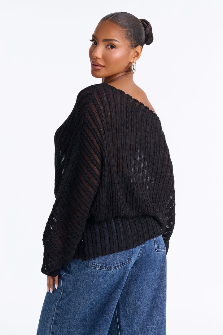 Silent Romance Tie Waist Pullover Sweater - Black