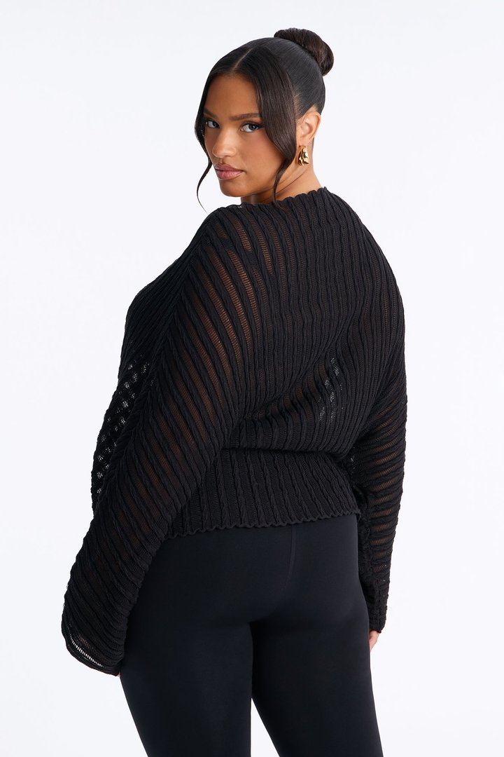 Silent Romance Tie Waist Pullover Sweater - Black