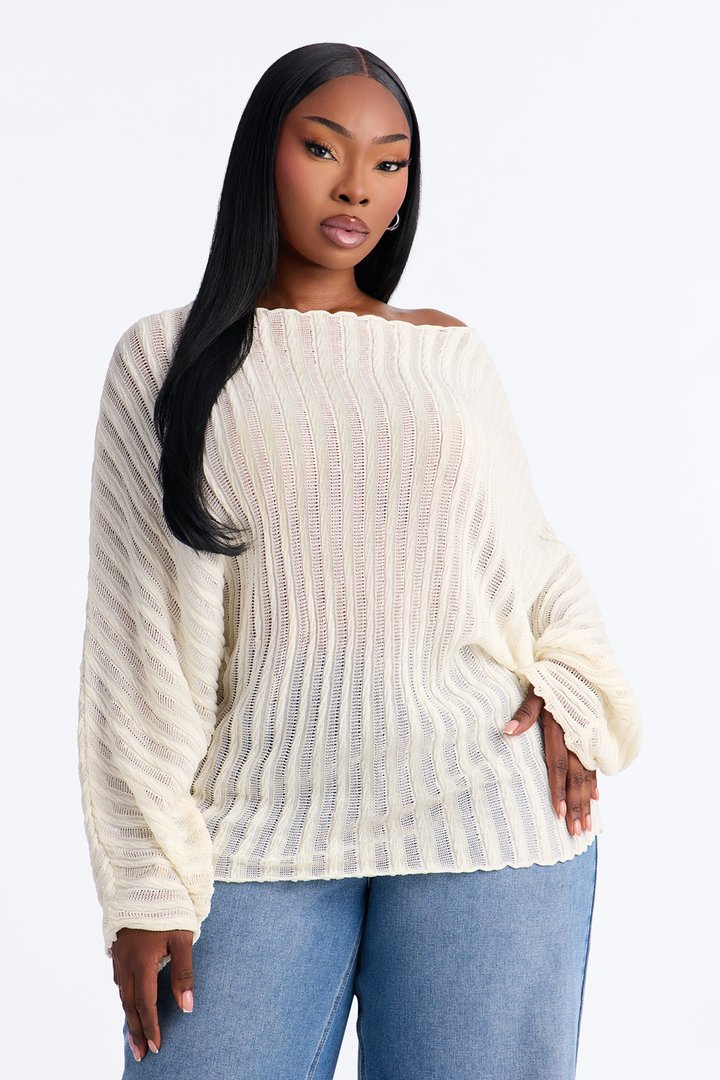 Silent Romance Tie Waist Pullover Sweater - Cream