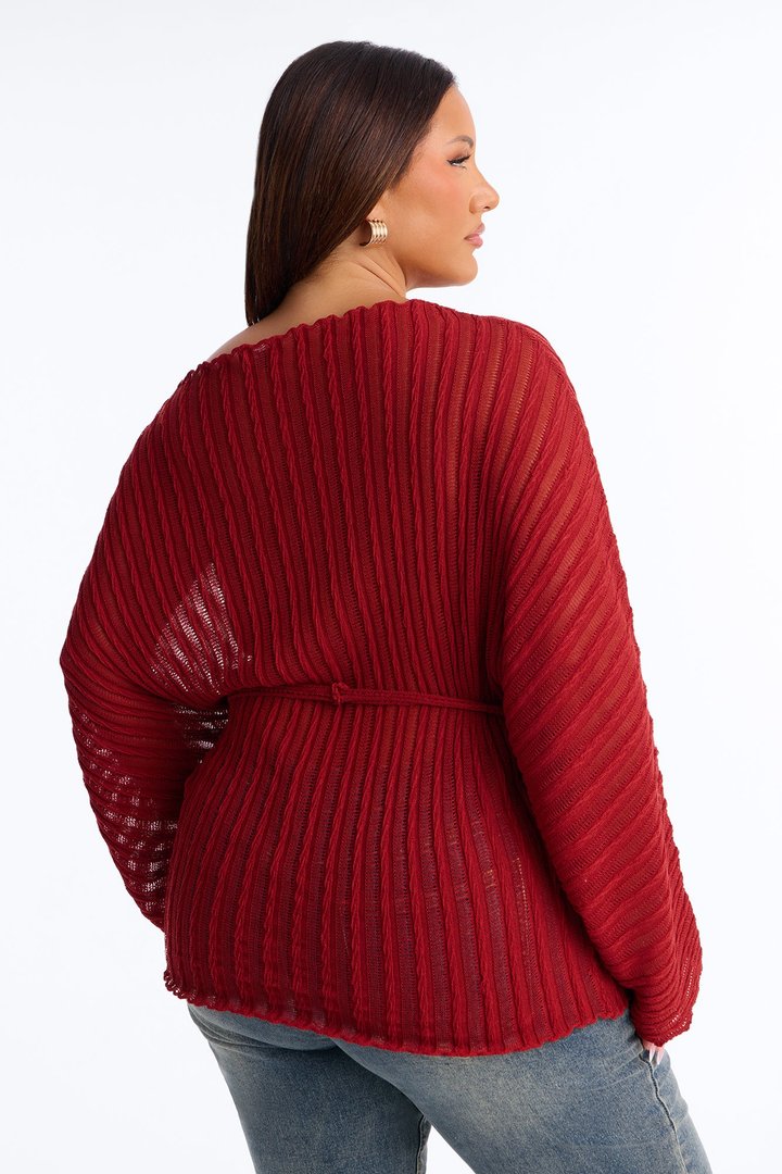 Silent Romance Tie Waist Pullover Sweater - Rust