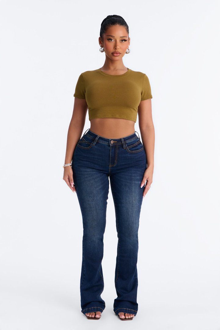 Janice Super Cropped Crew Neck Baby Tee - Olive