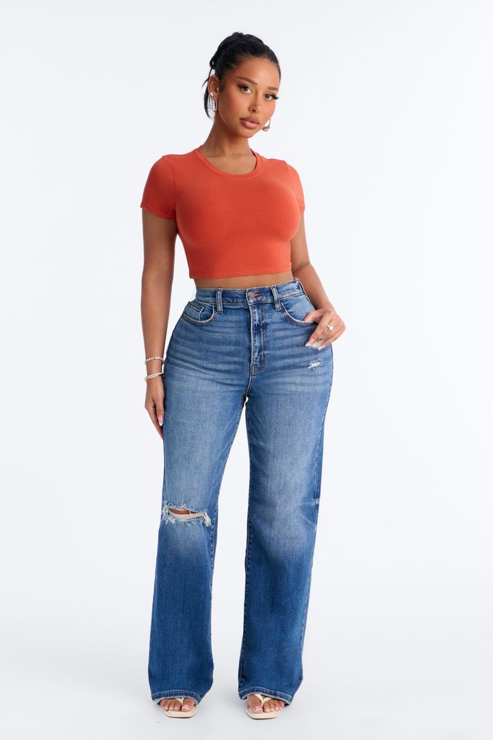 Janice Super Cropped Crew Neck Baby Tee - Orange