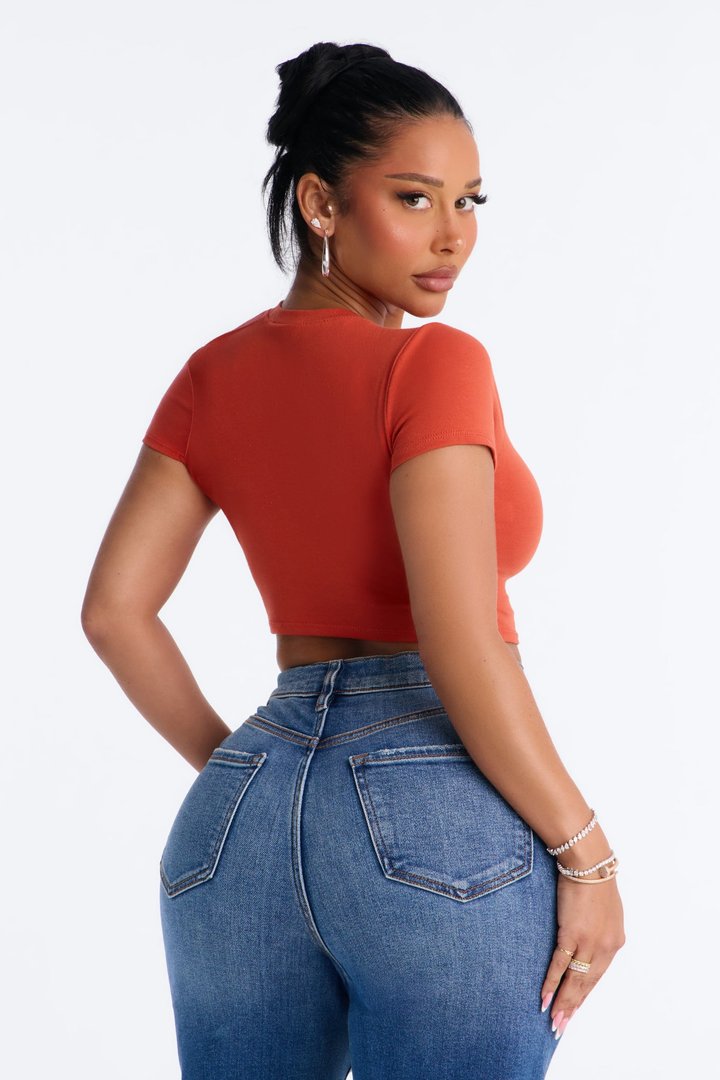 Janice Super Cropped Crew Neck Baby Tee - Orange