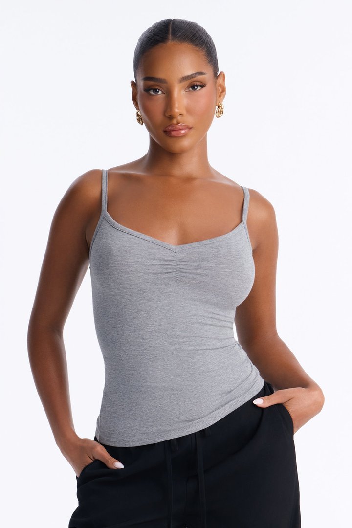 Allie Ruched Bust Cami Tank Top - Dark Grey