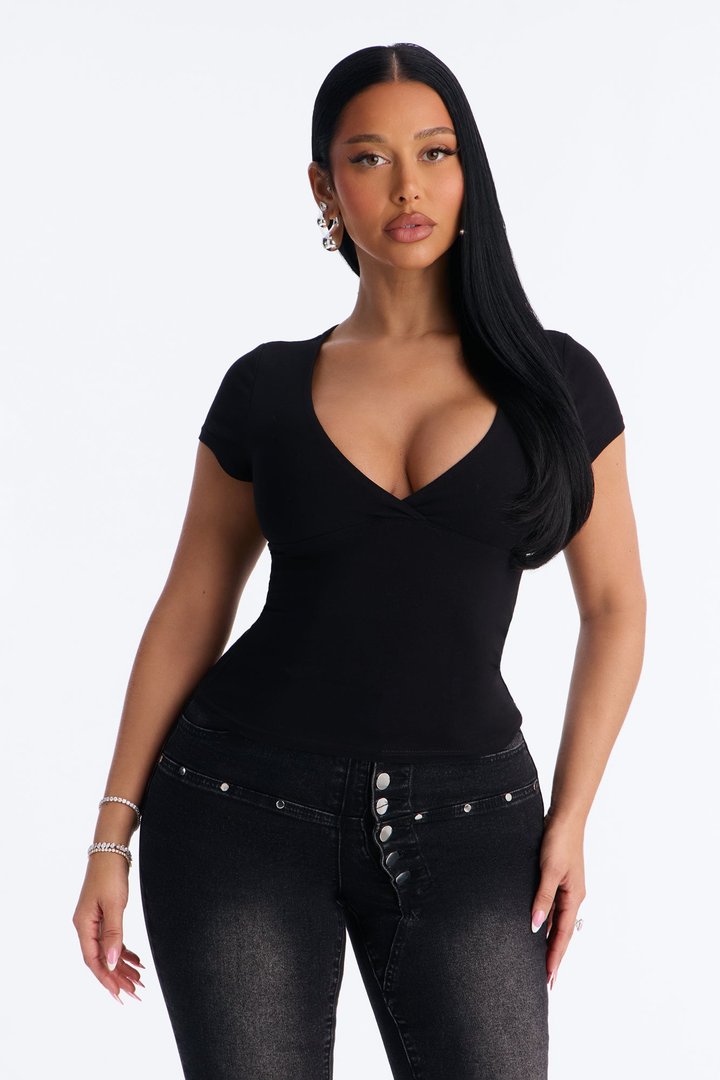 Becca V Neck Baby Tee - Black