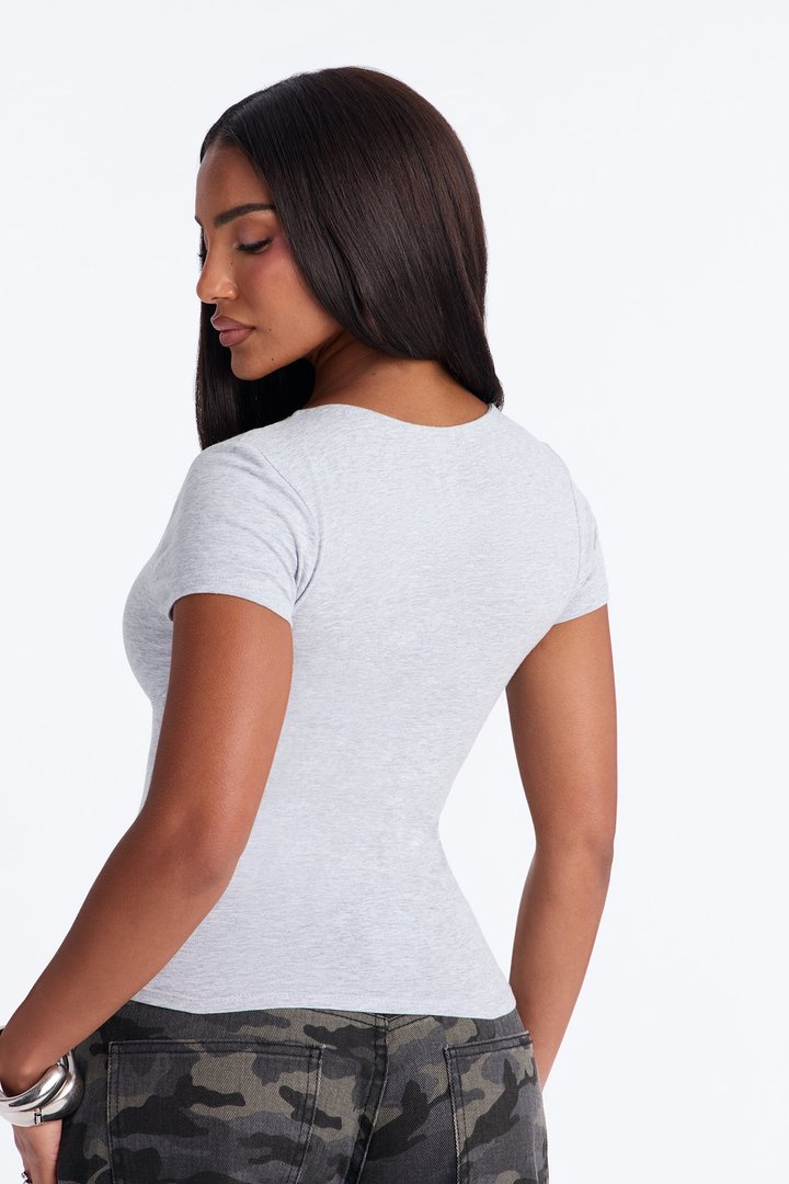 Becca V Neck Baby Tee - HeatherGrey