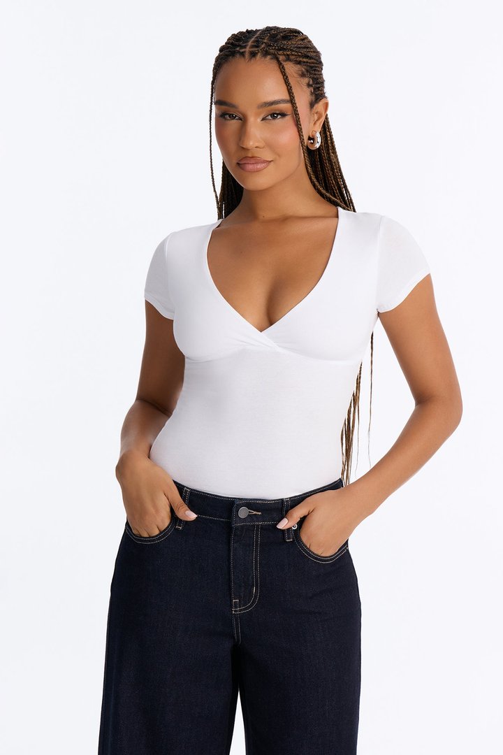 Becca V Neck Baby Tee - White