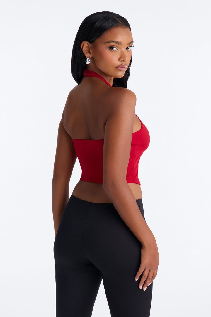 Savannah Seamless Halter Crop Top - Red