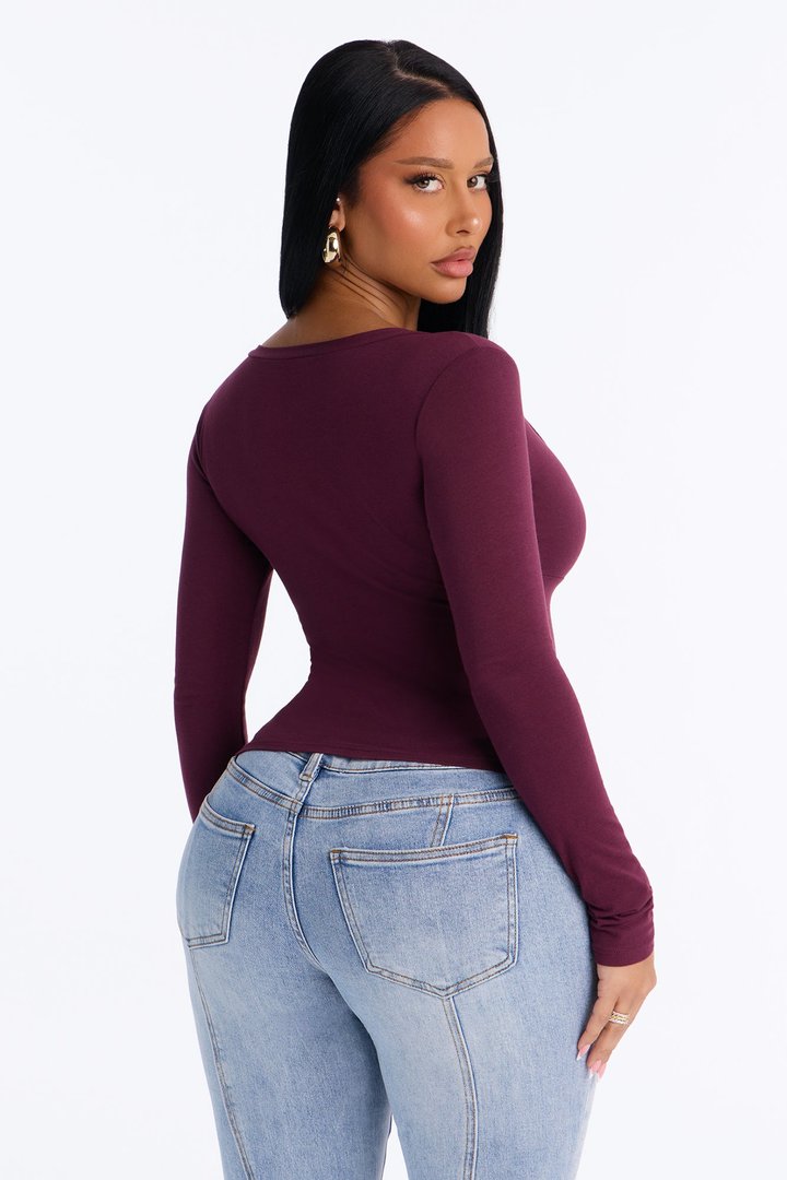 Mila Surplice Long Sleeve Top - Burgundy