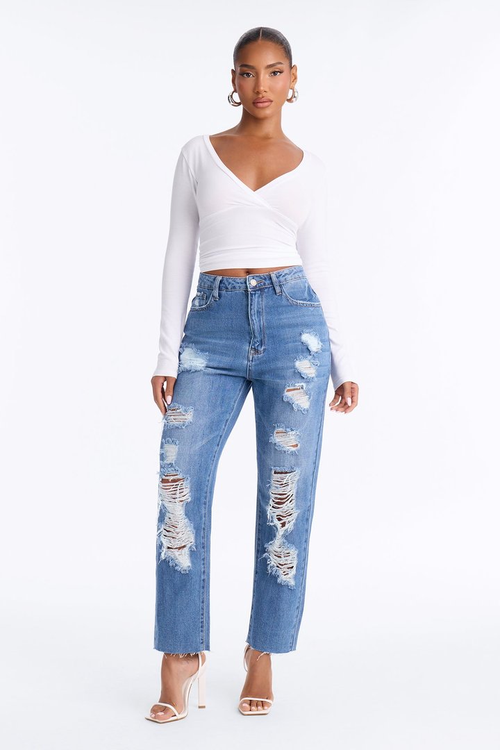 Mila Surplice Long Sleeve Top - White