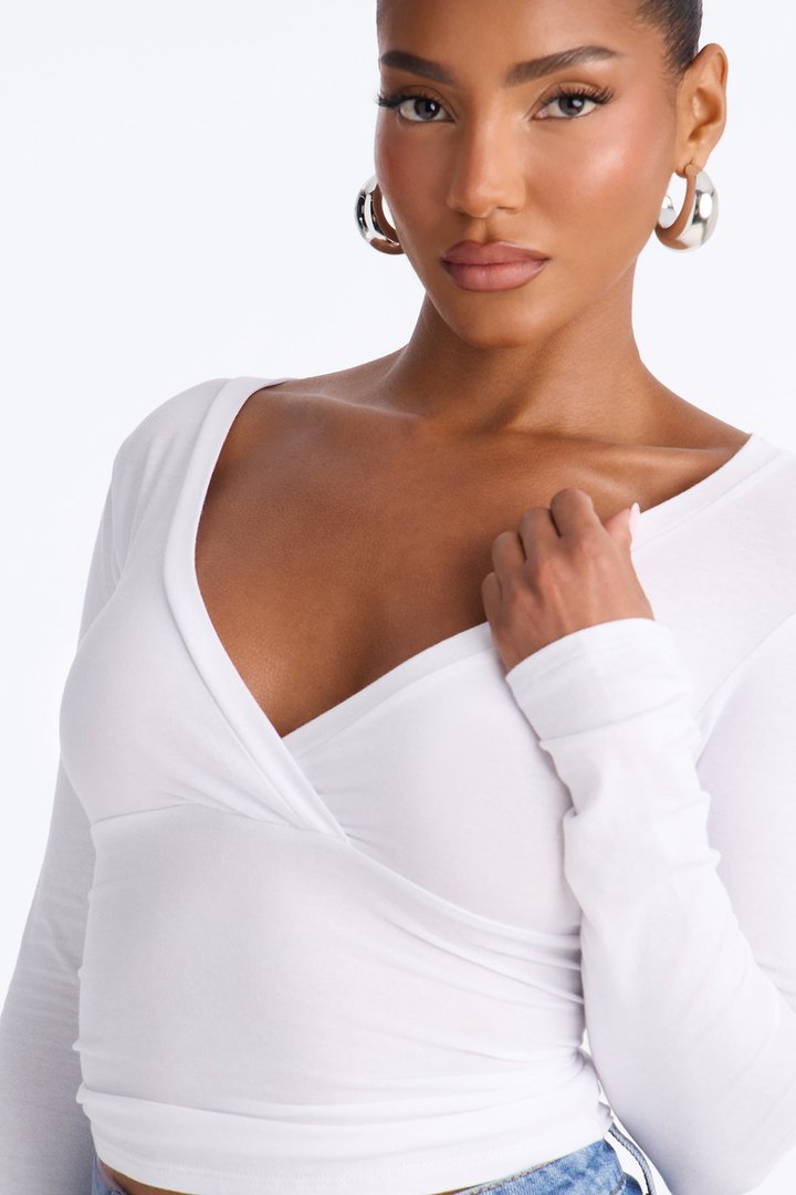 Mila Surplice Long Sleeve Top - White