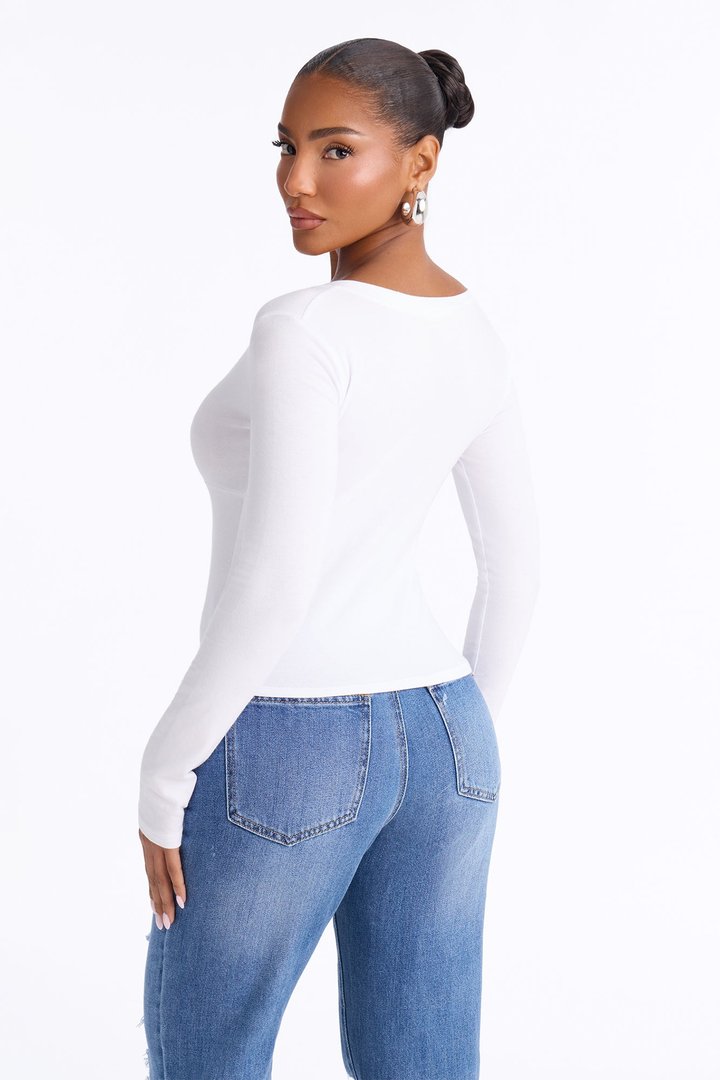 Mila Surplice Long Sleeve Top - White