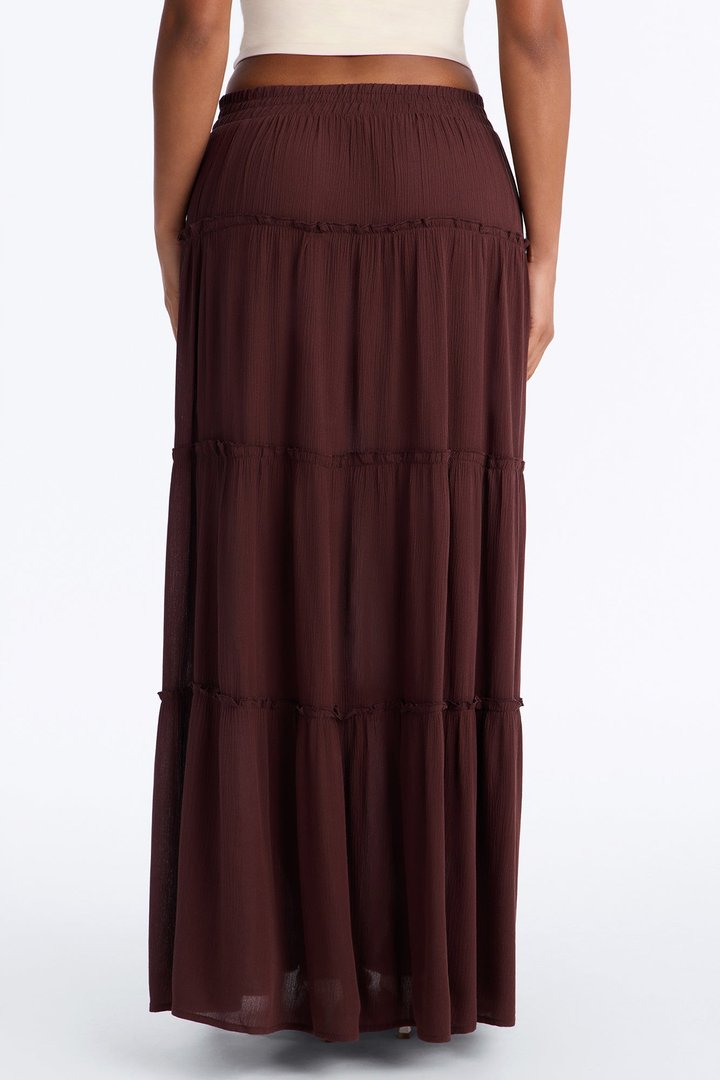 Holly Mid Rise Tiered Maxi Skirt - Chocolate