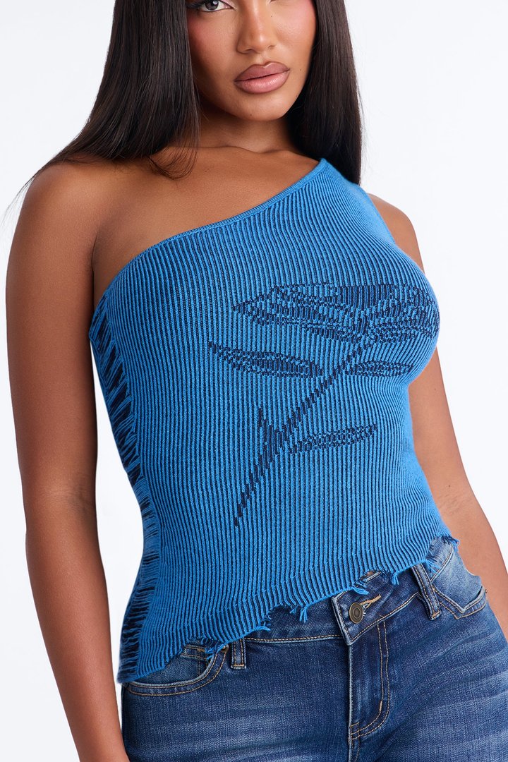 Rosie One Shoulder Sweater Top - Blue/combo