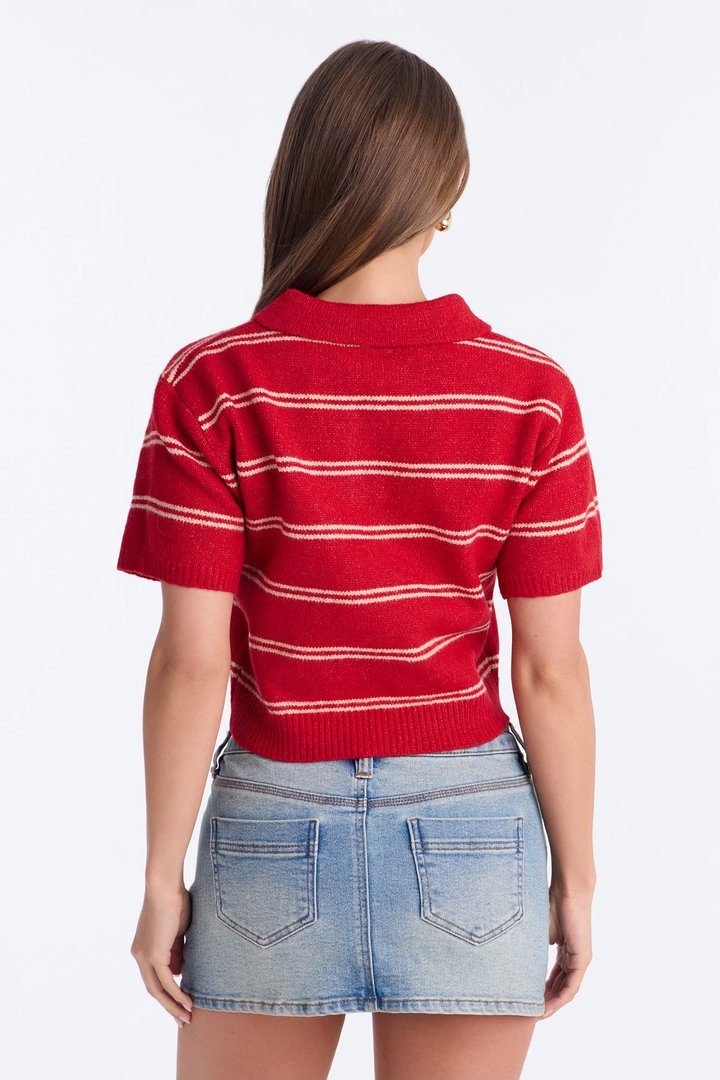 Cassidy Striped Polo Sweater - Red/combo