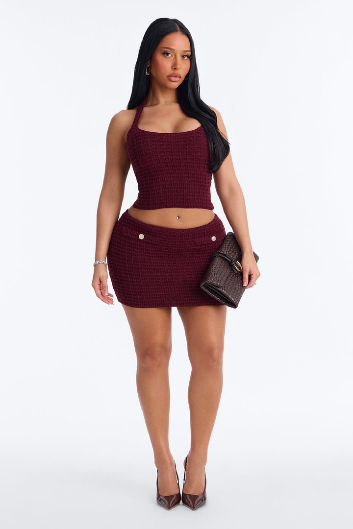 Minimal Effort Bodycon Sweater Mini Skirt - Burgundy
