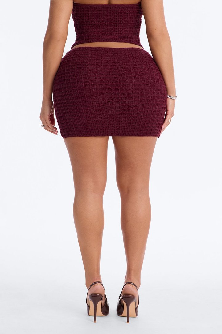 Minimal Effort Bodycon Sweater Mini Skirt - Burgundy
