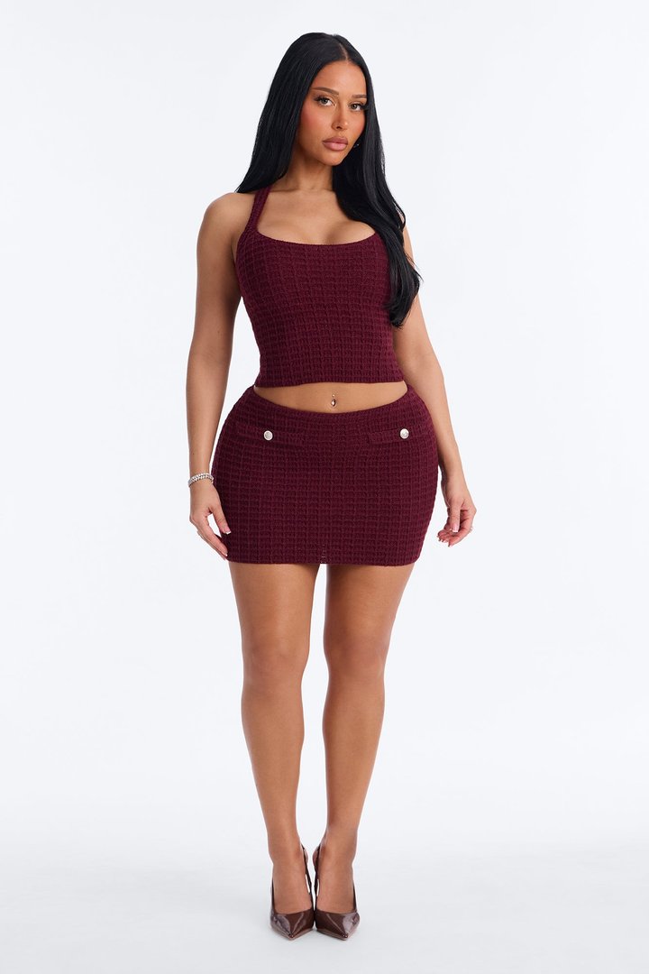 Minimal Effort Sweater Halter Top - Burgundy
