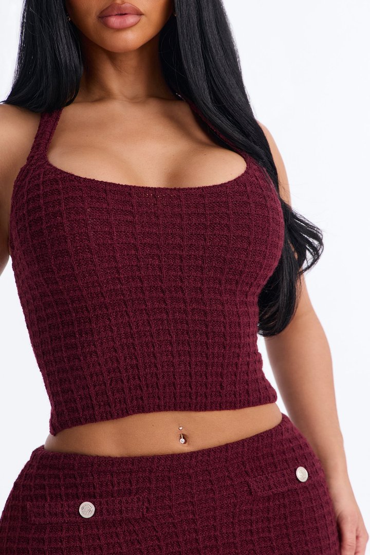 Minimal Effort Sweater Halter Top - Burgundy