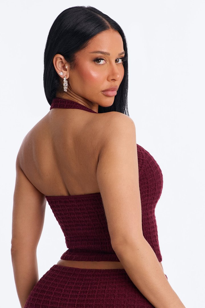 Minimal Effort Sweater Halter Top - Burgundy