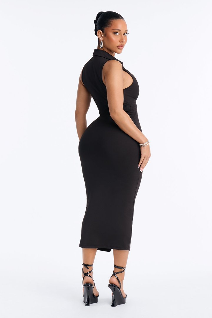 Pretty Problem Collar Sleeveless Midi Dress - Black