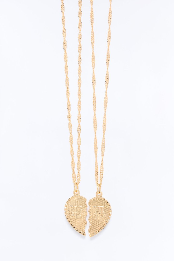 Mini Big Sis And Lil Sis 2pc Necklace Set - Gold