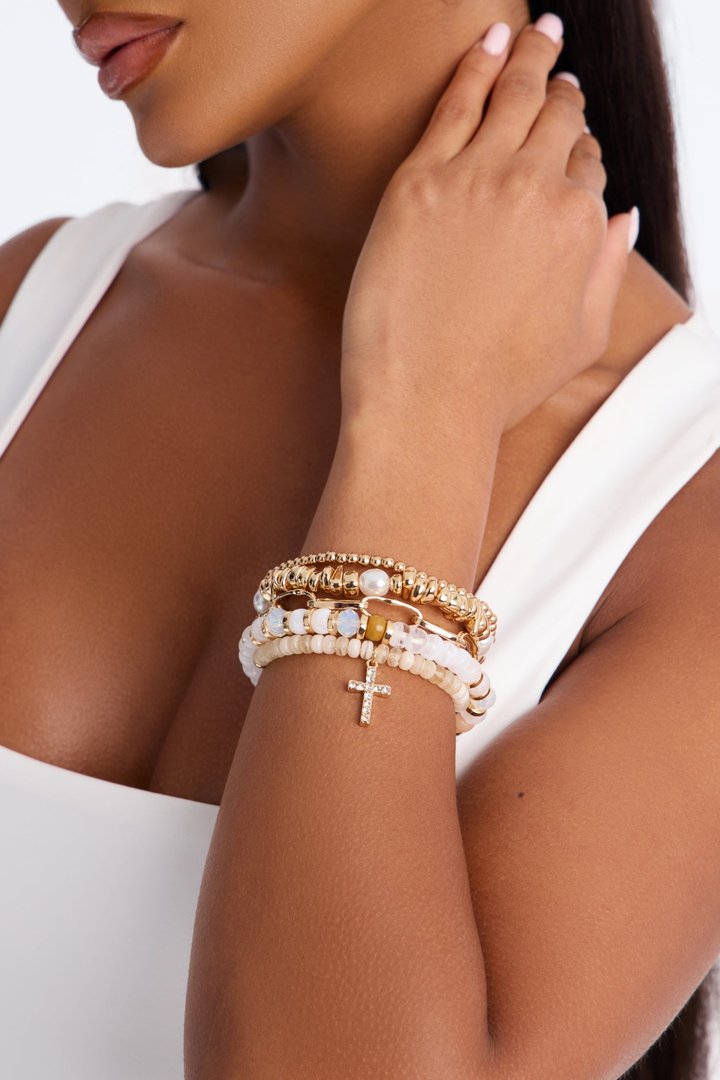 Celestial Cross 5 Piece Bracelet Set - Gold/combo