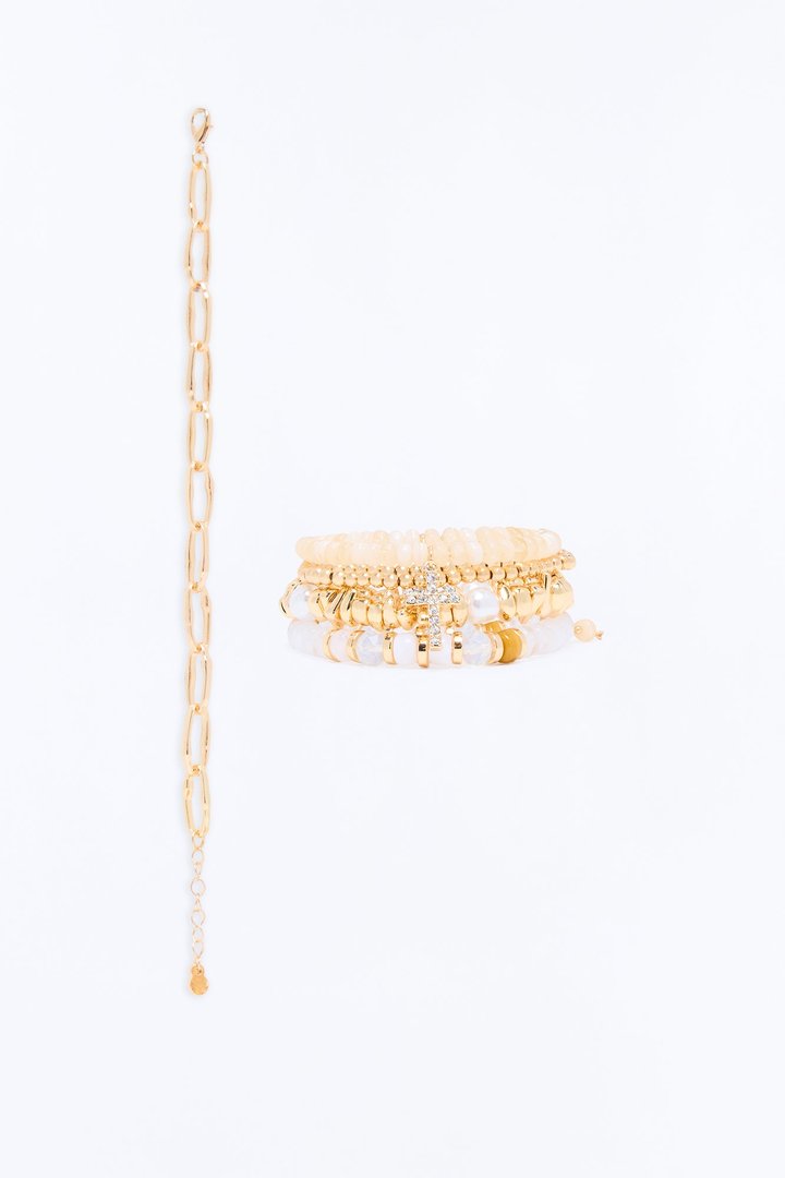 Celestial Cross 5 Piece Bracelet Set - Gold/combo