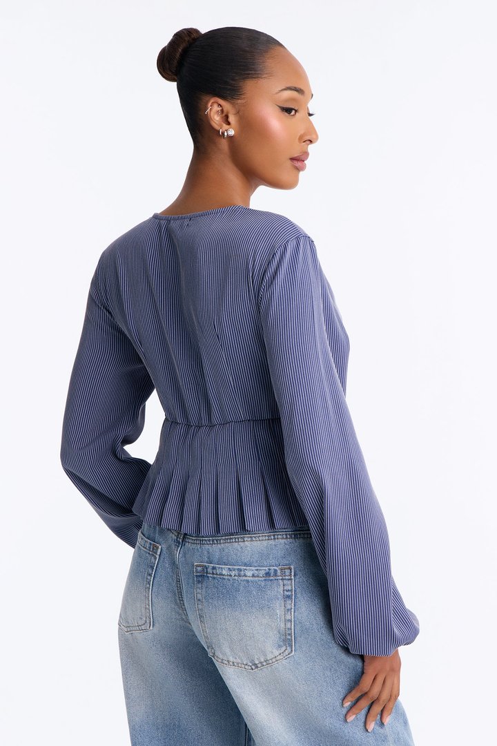 Arielle Tie Long Sleeve Top - Navy/combo