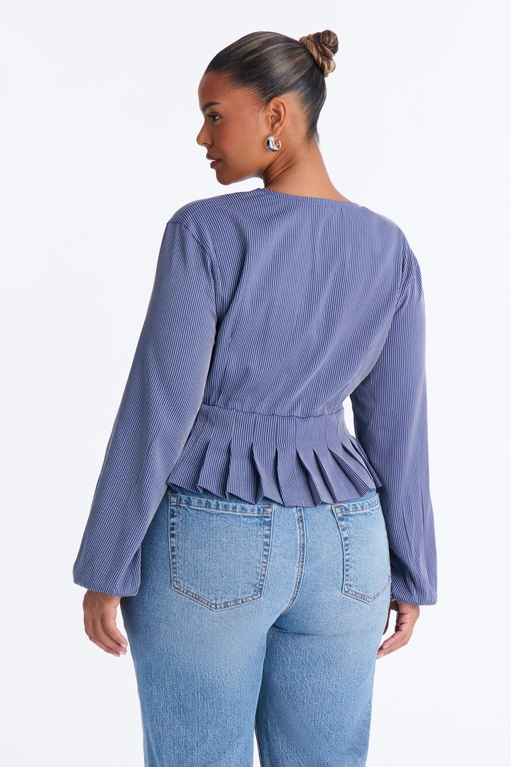 Arielle Tie Long Sleeve Top - Navy/combo