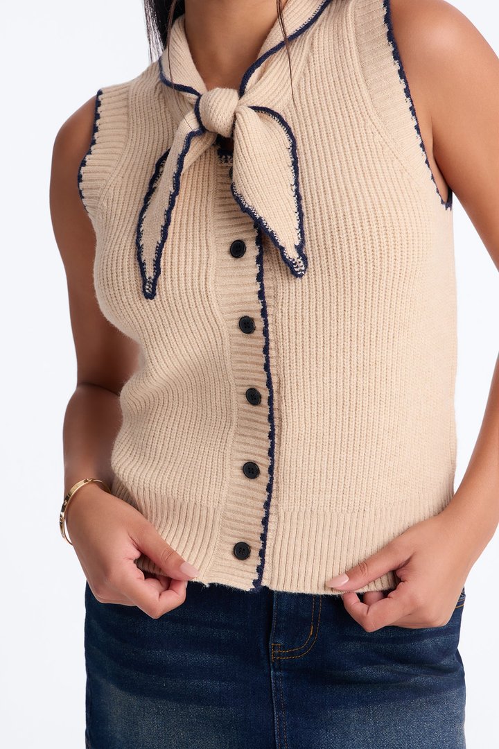 Sail Away Sleeveless Cardigan - Taupe/combo