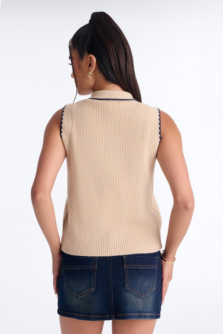 Sail Away Sleeveless Cardigan - Taupe/combo